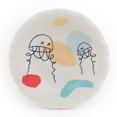 Jellyfish Dessert Plate with Golden Mosquito and Bandaid (ps-754)