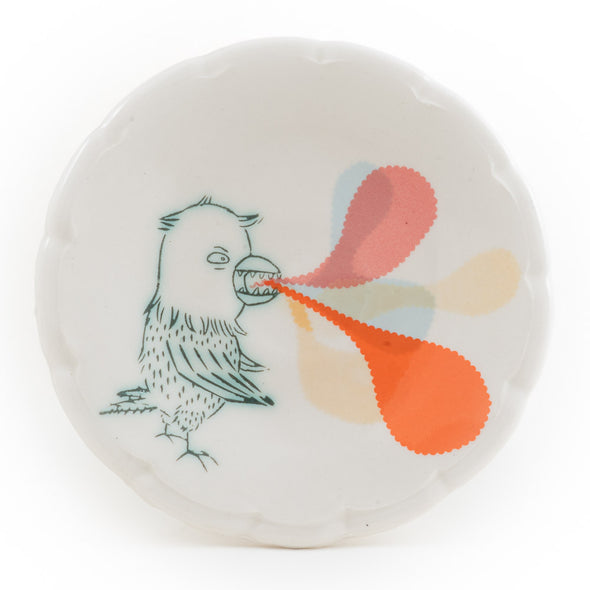 Bird Dessert Plate with Golden Bandaid (ps-761)